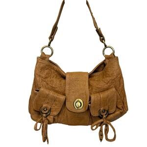 Onna Ehrlich Shoulder Hobo Bag Small Brown Pebble Leather Studded
